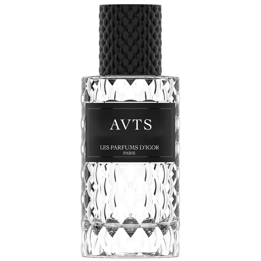 Flacon du parfum AVTS – extrait masculin inspiré d’Aventus de Creed, par Les Parfums d’IGOR, 50 ml.
