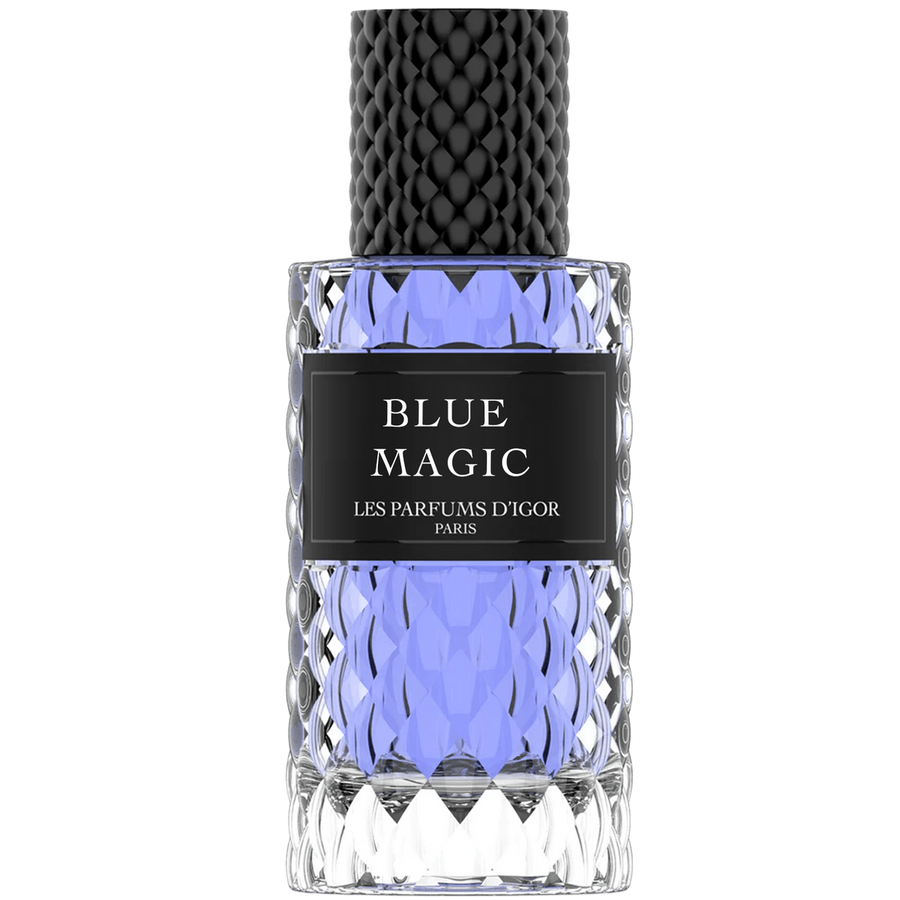Flacon du parfum Blue Magic – édition limitée inspirée de Crazy Moody, signé Les parfums d'igor, 50 ml.
